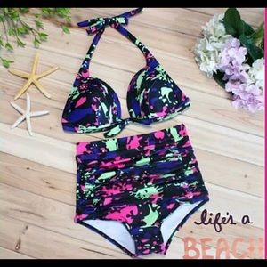 High waisted bikini halter